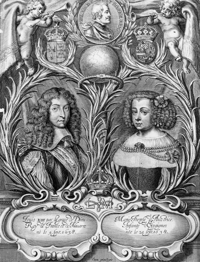 Ludwig XIV. (1638-1715), König von Frankreich und Marie-Therese (1638-83) von Österreich, graviert von Pieter II de Jode (1606-nach 1674), 1660 von Pierre Cocus